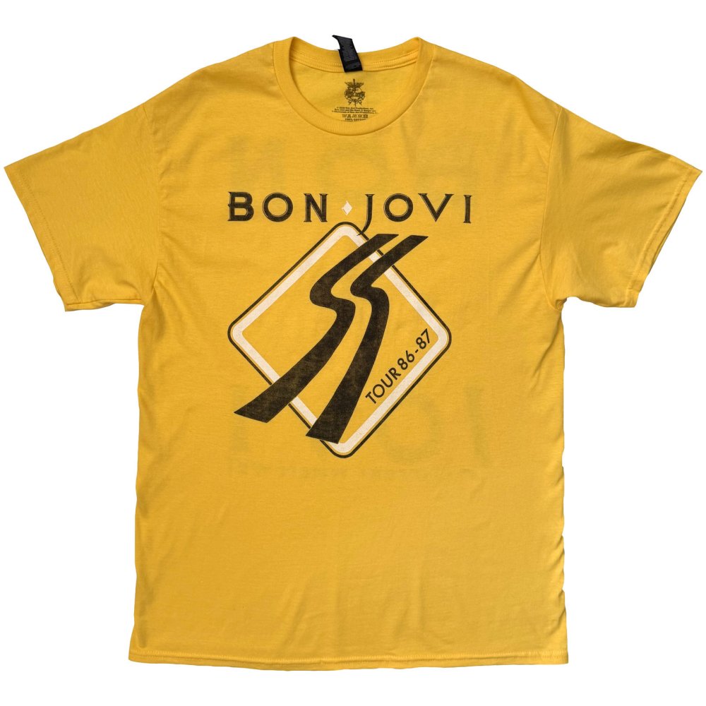 Bon Jovi - Tour '87 Road Sign Herren TShirt - Gelb